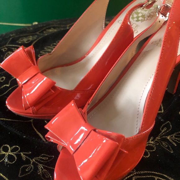 Vince Camuto 6.5 Sling Back Bow Heels Anisha Coral - Picture 8 of 9